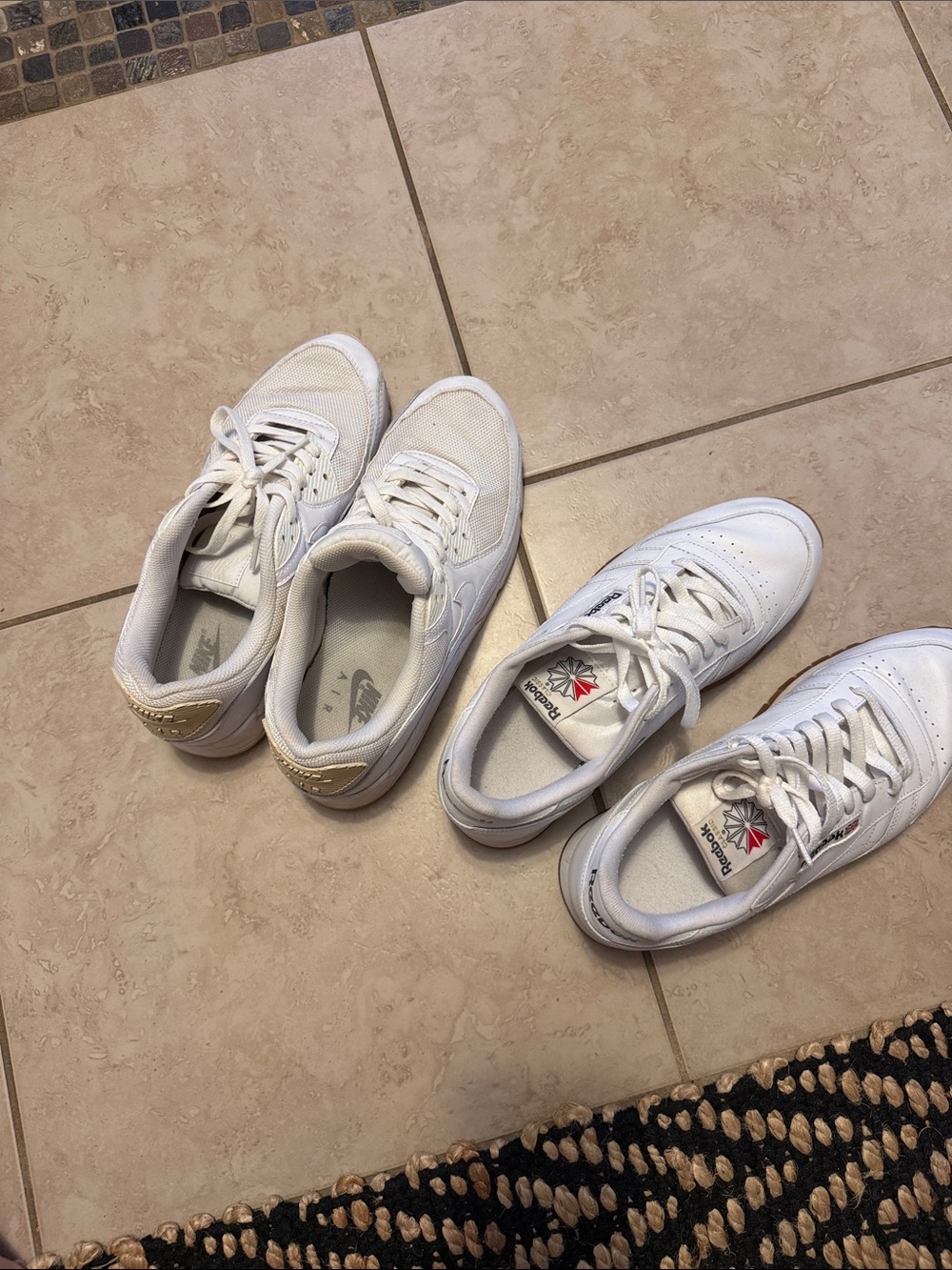 Reebok and Nike Air sneakers Classic Leather White Athletic Shoes Men's size